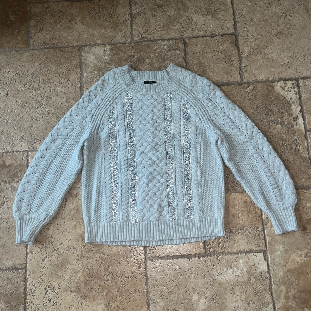 JCREW grey thick knit sweater with bling detail size M